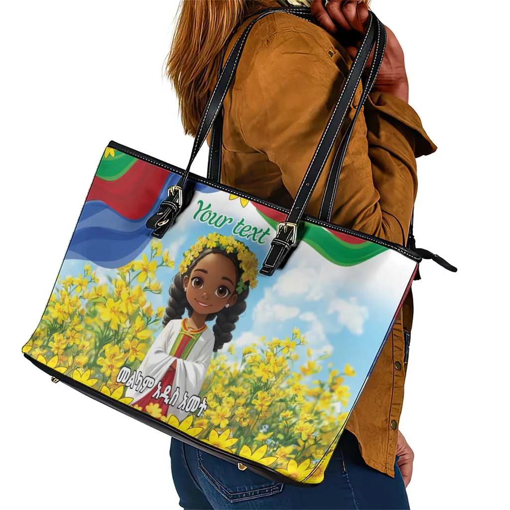 Happy Enkutatash Eritrea Personalized Leather Tote Bag Beautiful Afro Girl Adey Abeba Flower LT9