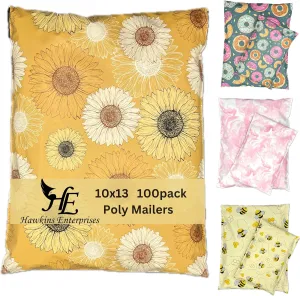 Hawk Poly Mailers 10x13 Cute Floral Heavy Duty 3.15mil Tamper-Evident & Self-Sealing Shipping Envelopes for Small Businesses Printed Waterproof Mailing Bags Non Padded (Sunflower Symphony, 10x13)