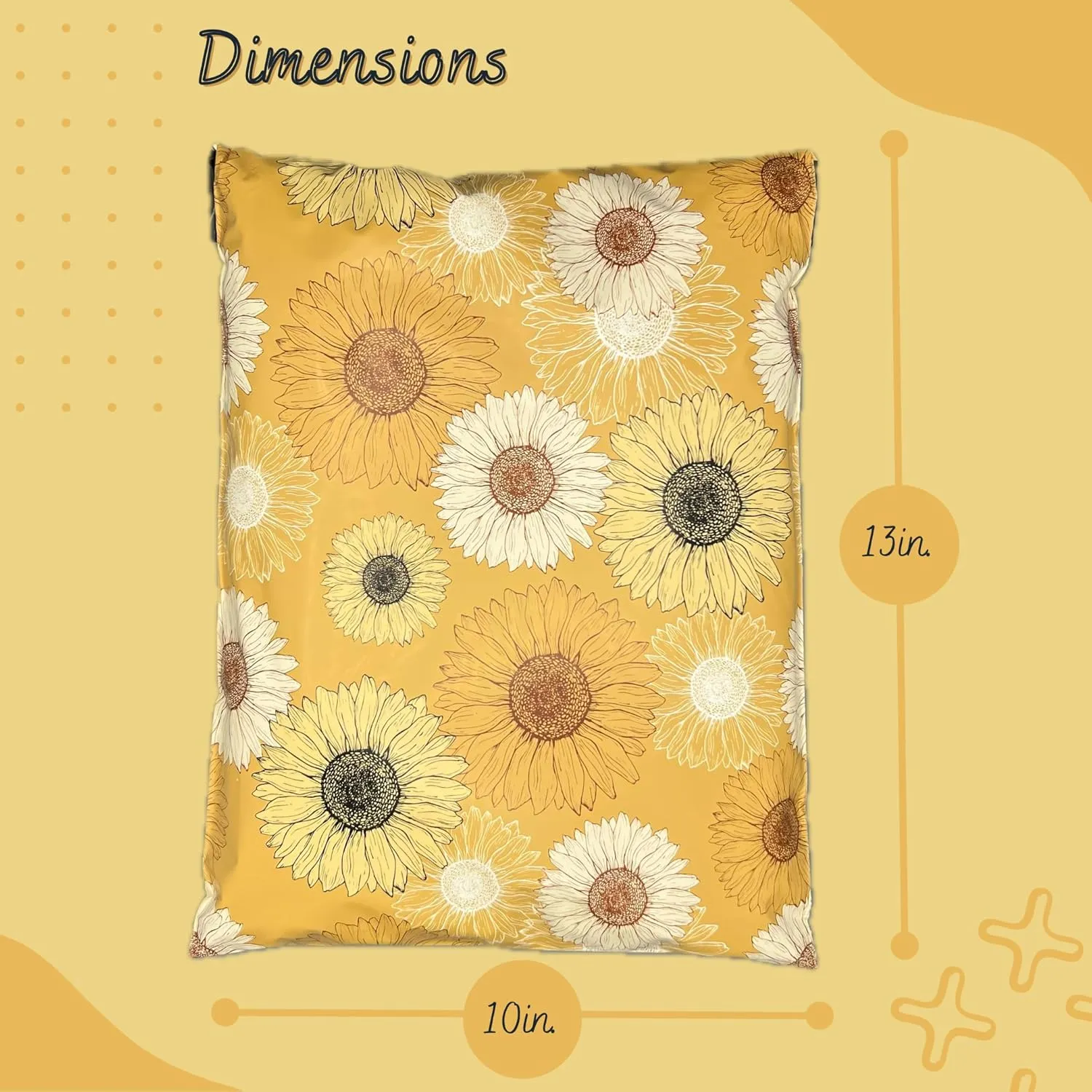 Hawk Poly Mailers 10x13 Cute Floral Heavy Duty 3.15mil Tamper-Evident & Self-Sealing Shipping Envelopes for Small Businesses Printed Waterproof Mailing Bags Non Padded (Sunflower Symphony, 10x13)
