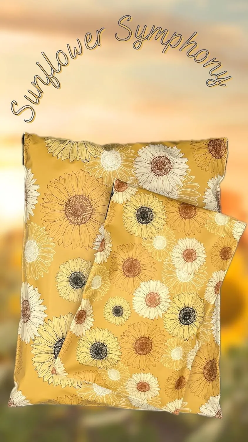 Hawk Poly Mailers 10x13 Cute Floral Heavy Duty 3.15mil Tamper-Evident & Self-Sealing Shipping Envelopes for Small Businesses Printed Waterproof Mailing Bags Non Padded (Sunflower Symphony, 10x13)