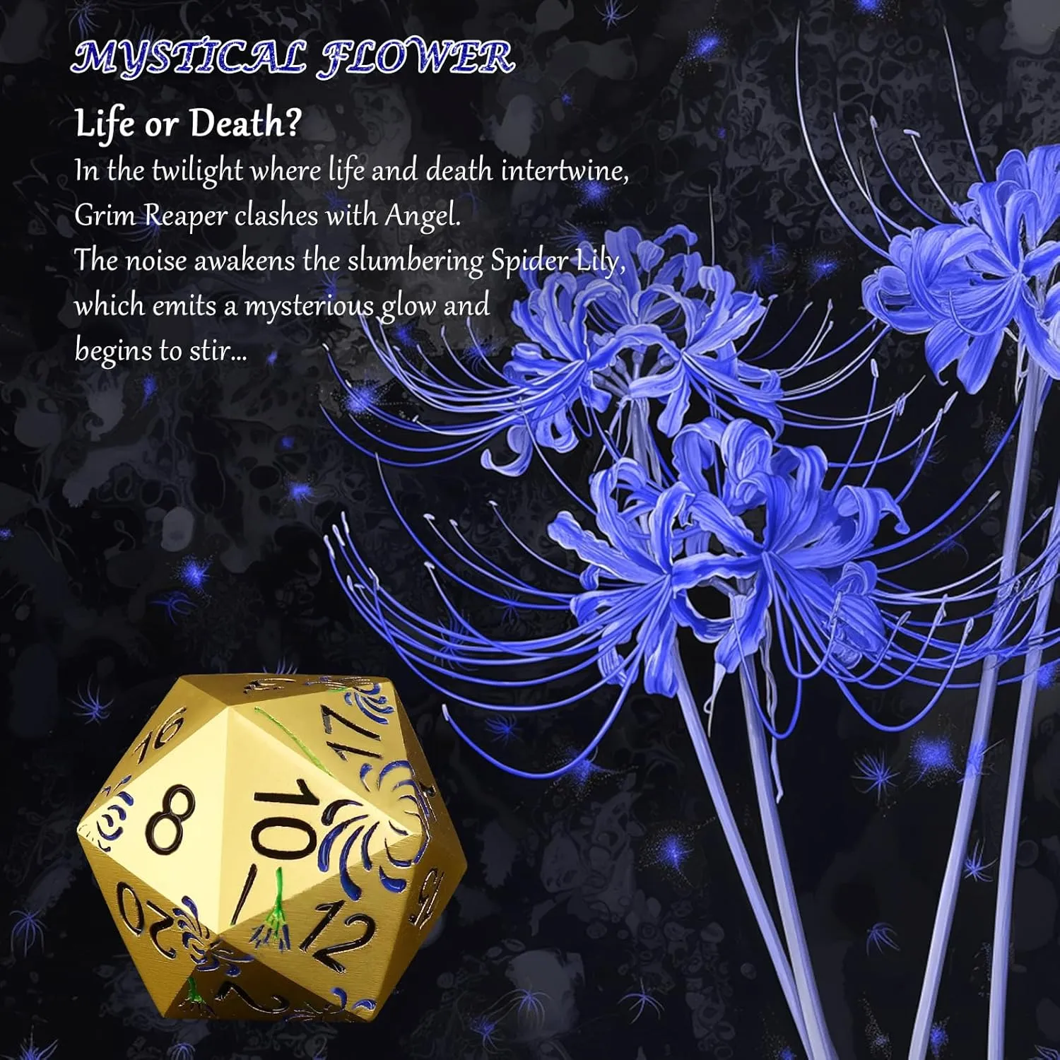 Haxtec Metal DND Dice Set Flower Polyhedral D&D Dice for Dungeons and Dragons Gift TTRPG Metal Dice MTG Game Table Leather Dice Bag- Gold with Purple Flower