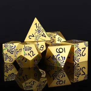 Haxtec Metal DND Dice Set Flower Polyhedral D&D Dice for Dungeons and Dragons Gift TTRPG Metal Dice MTG Game Table Leather Dice Bag- Gold with Purple Flower
