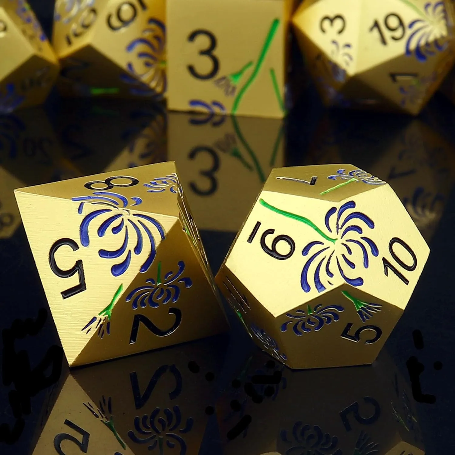 Haxtec Metal DND Dice Set Flower Polyhedral D&D Dice for Dungeons and Dragons Gift TTRPG Metal Dice MTG Game Table Leather Dice Bag- Gold with Purple Flower