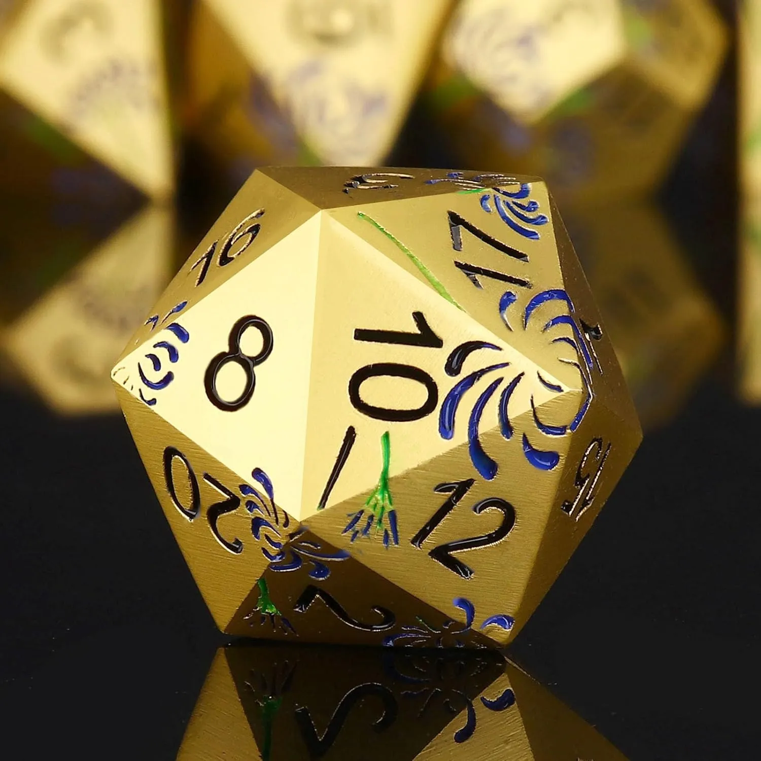 Haxtec Metal DND Dice Set Flower Polyhedral D&D Dice for Dungeons and Dragons Gift TTRPG Metal Dice MTG Game Table Leather Dice Bag- Gold with Purple Flower