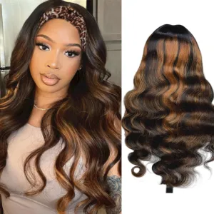 Headband Wig Human Hair Body Wave Headband Wigs for Black Women human hair 1b/30 color Wear and Go Glueless Wig 100% Brazilian Virgin Human Hair Headband wig 150% Density(24inch)