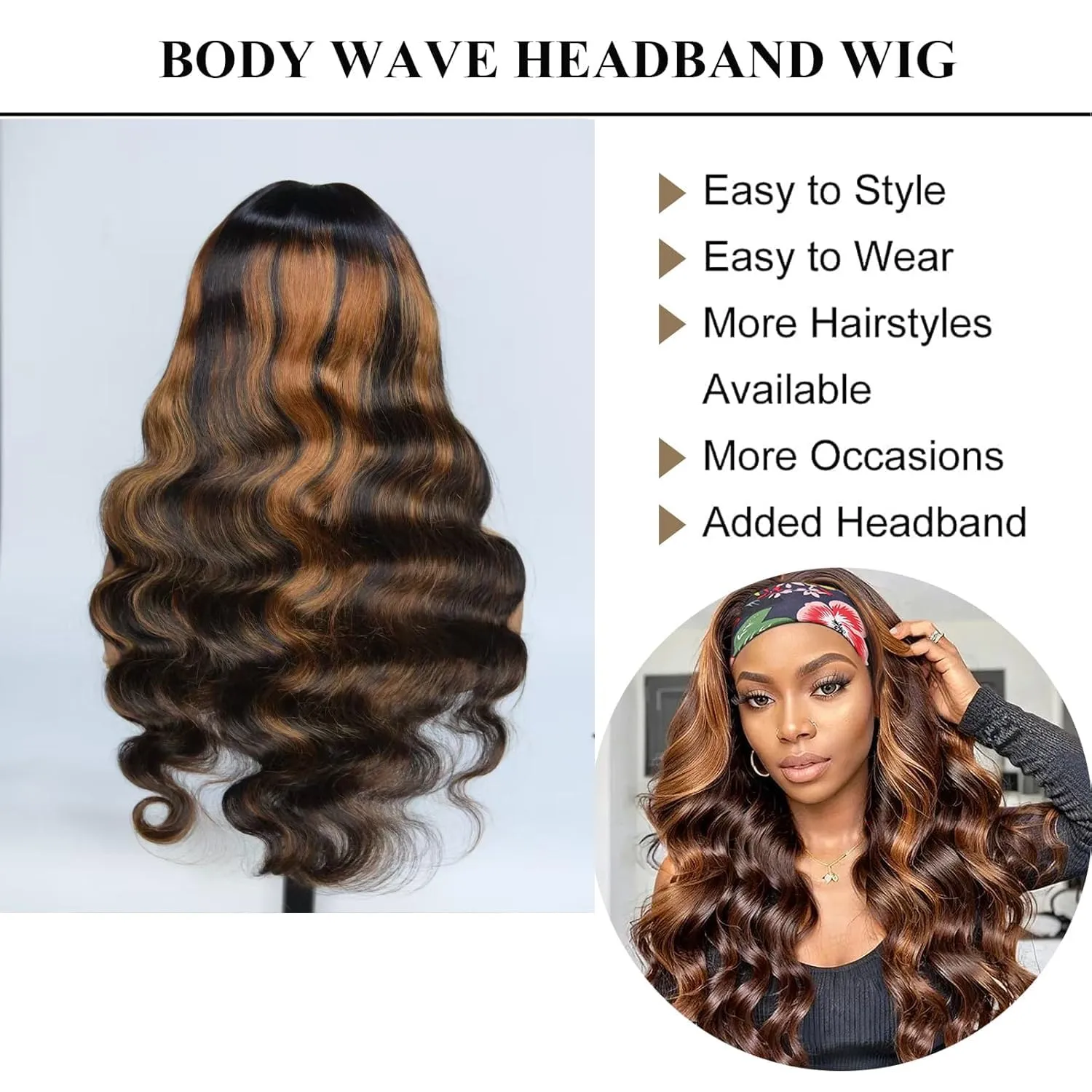 Headband Wig Human Hair Body Wave Headband Wigs for Black Women human hair 1b/30 color Wear and Go Glueless Wig 100% Brazilian Virgin Human Hair Headband wig 150% Density(24inch)