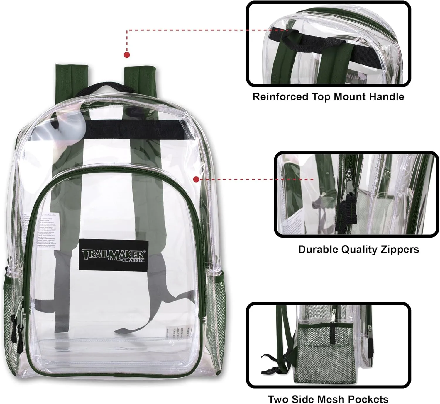 Heavy Duty Clear See Through Backpack | Transparent Clear Backpack Bags Stadium Approved for Women, Men, School, Travel