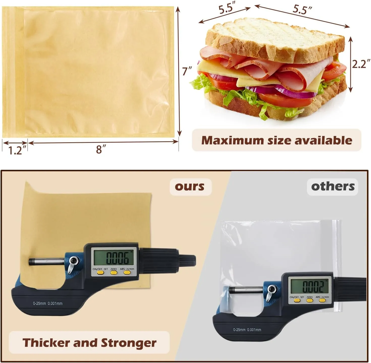 Heavy Duty Sandwich Bags with Clear Window, Self Sealing Kraft Paper Bags, Snack Brown Paper Bags for Packaging Cookies Candy Sandwich Bakery 7' 9.2'