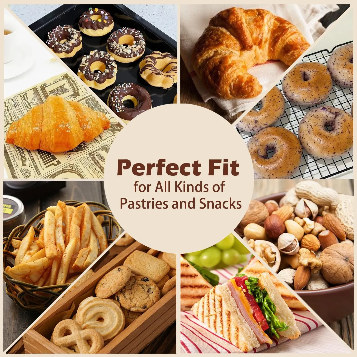 Heavy Duty Sandwich Bags with Clear Window, Self Sealing Kraft Paper Bags, Snack Brown Paper Bags for Packaging Cookies Candy Sandwich Bakery 7' 9.2'