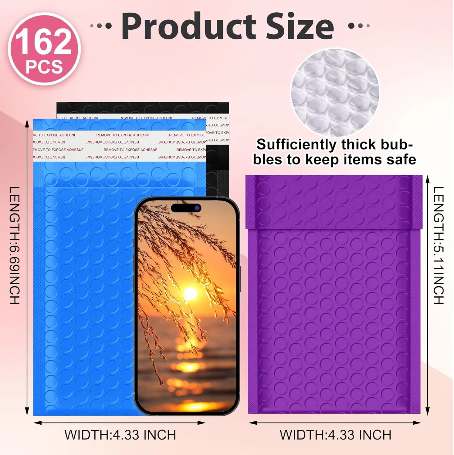 Henoyso 162 Pcs Colored Small Bubble Mailers 4x6 Inch Poly Shipping Envelopes Bulk Adhesive Shipping Bags Cushioning Padded for Mailing Packaging (Dark Purple, Dark Blue, Black)