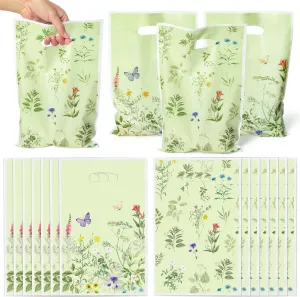 Herb Flower Party Favor Bags - 50Pcs Plastic Herb Wildflowers Candy Goodie Treat Gift Bag with Handles Rustic Farmhouse Floral Wedding Birthday Party Supplies Baby Shower Decor