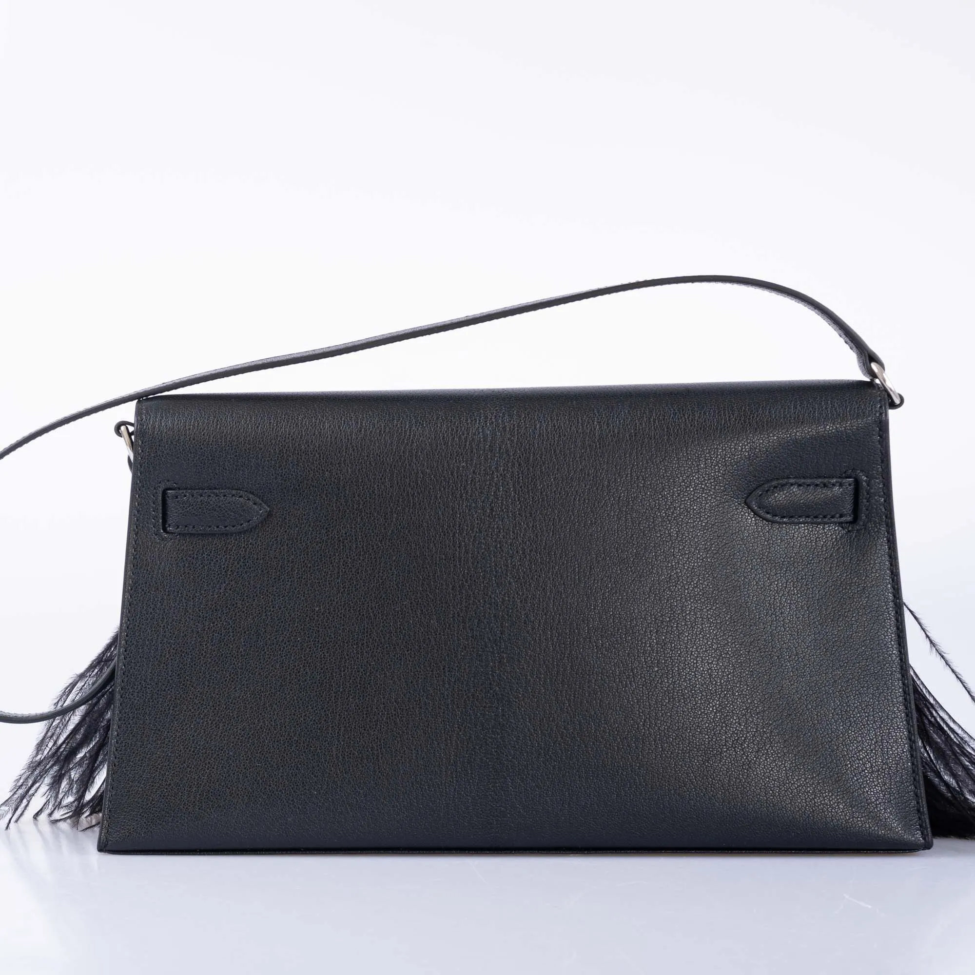 Hermès Feather Kelly Elan Black Chevre and Ostrich Feathers Palladium Hardware