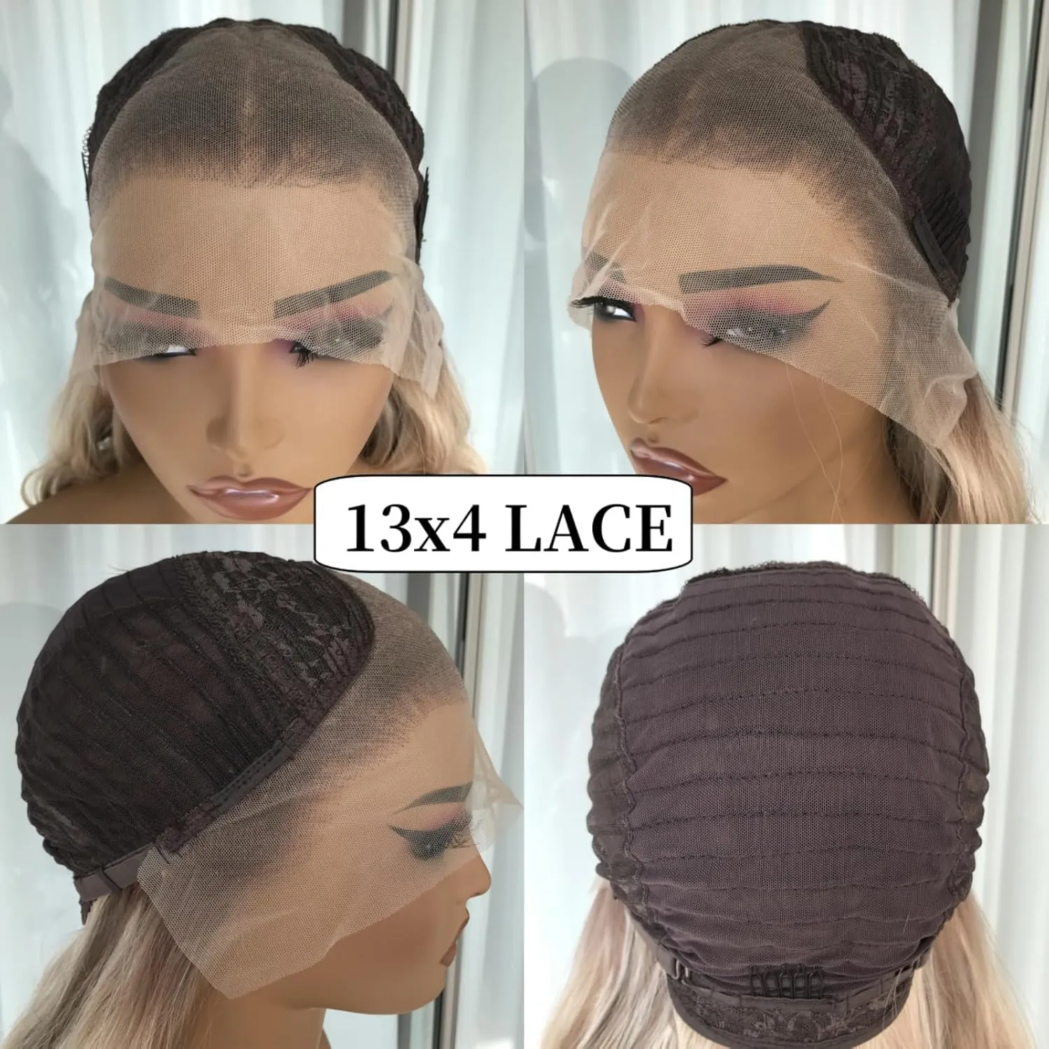 Highlight Blonde Wig Loose Wave 13x4 Synthetic Lace Front Wig for Women Middle Part Pre Plucked Hairline Ombre Curly Shoulder Length Fiber Wig 18inch