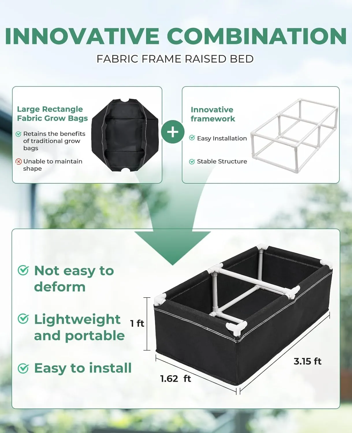 HIRALIY Fabric Raised Beds,Elevated Raised Garden Grows Beds for Outdoor Gardening,Portable Garden Planters,Planter Box for Growing Flowers and Vegetables（3.15 x 1.62 x 1 Ft）