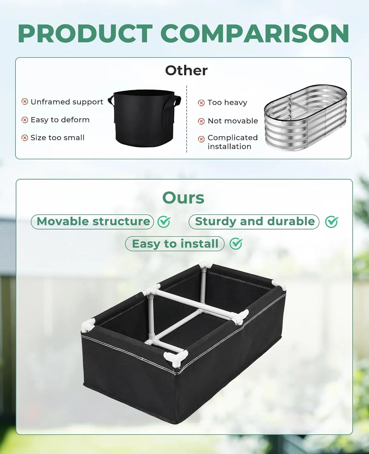 HIRALIY Fabric Raised Beds,Elevated Raised Garden Grows Beds for Outdoor Gardening,Portable Garden Planters,Planter Box for Growing Flowers and Vegetables（3.15 x 1.62 x 1 Ft）