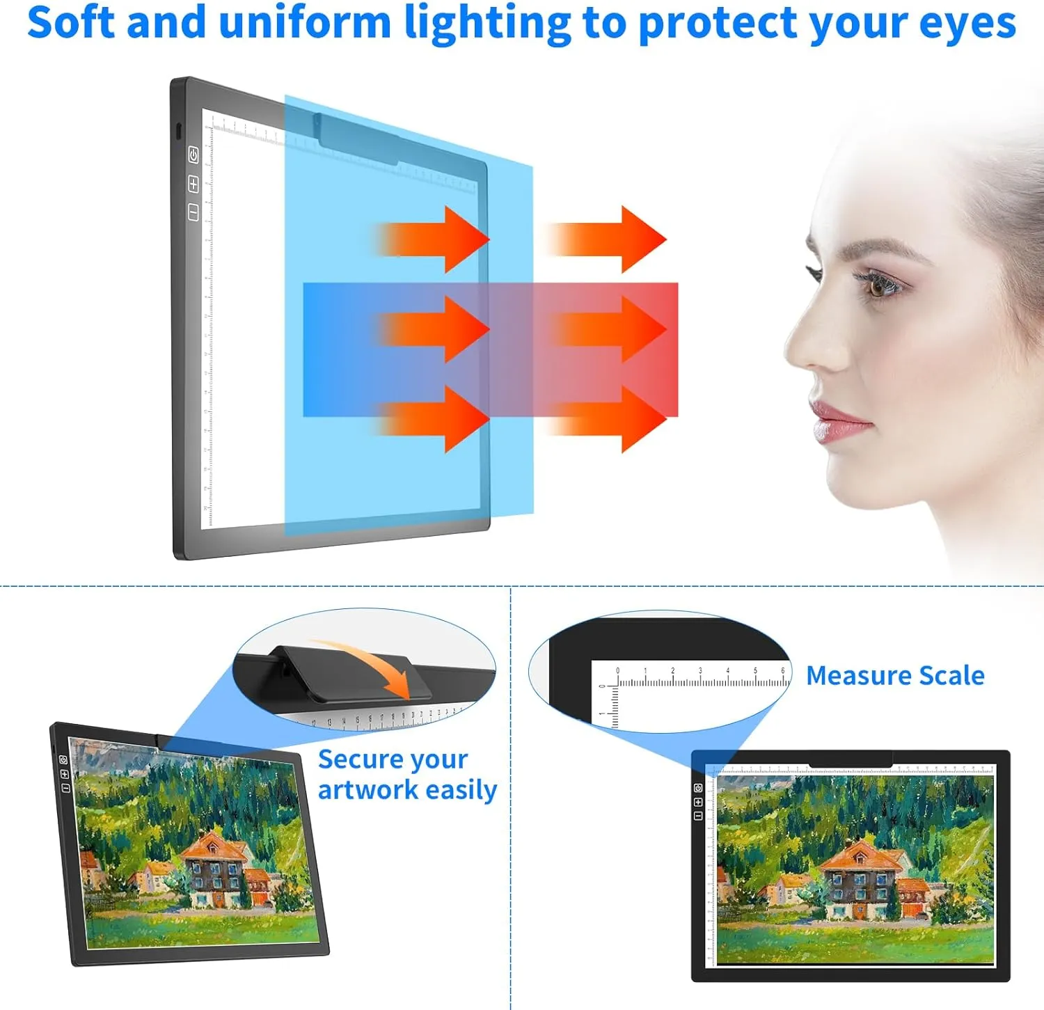 HIUKCOLED Rechargeable A4 Light Pad, Battery Powered Light Board with Carry Bag, Built-in Top Clip＆Stand, Stepless Dimmable＆6-Level Brightness Adjustable, Wireless LED Tracing Box for Weeing Vinyl