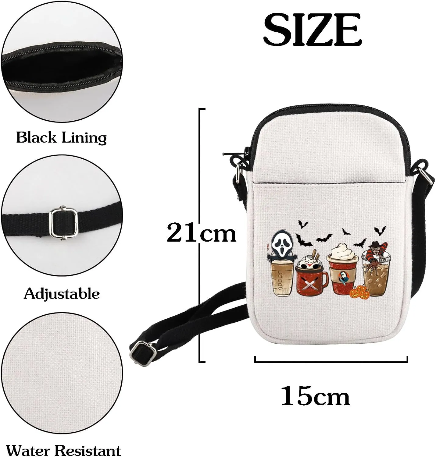 HOLLP Horror Coffee Crossbody Bag Halloween Party Gift Horror Movie Fan Small Sling Bag Spooky October Gift