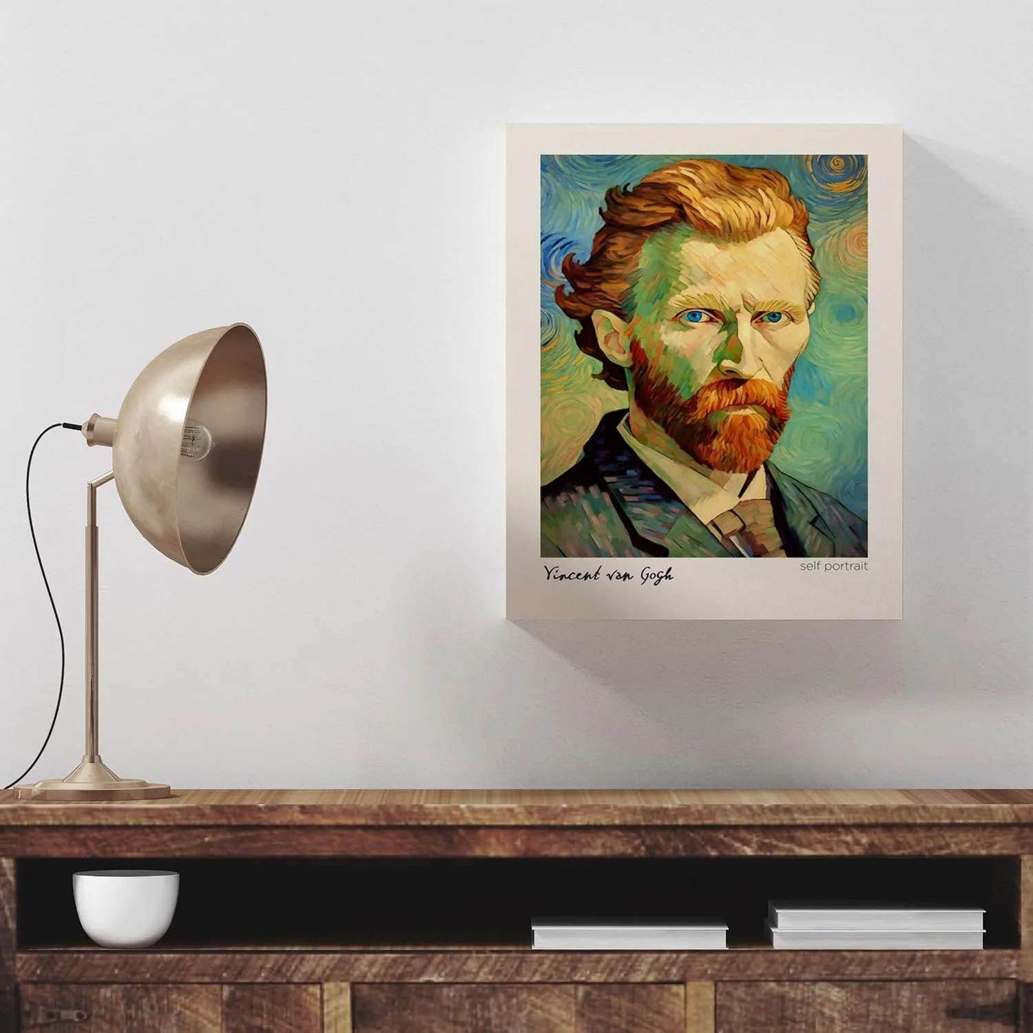 Home & Honor Vincent Van Gogh Canvas Wall Art Oil Painting Starry Night, Sunflowers, Self Portrait Framed Posters and Artworks for Walls, Set of 3 Ready to Hang (12''x16'')