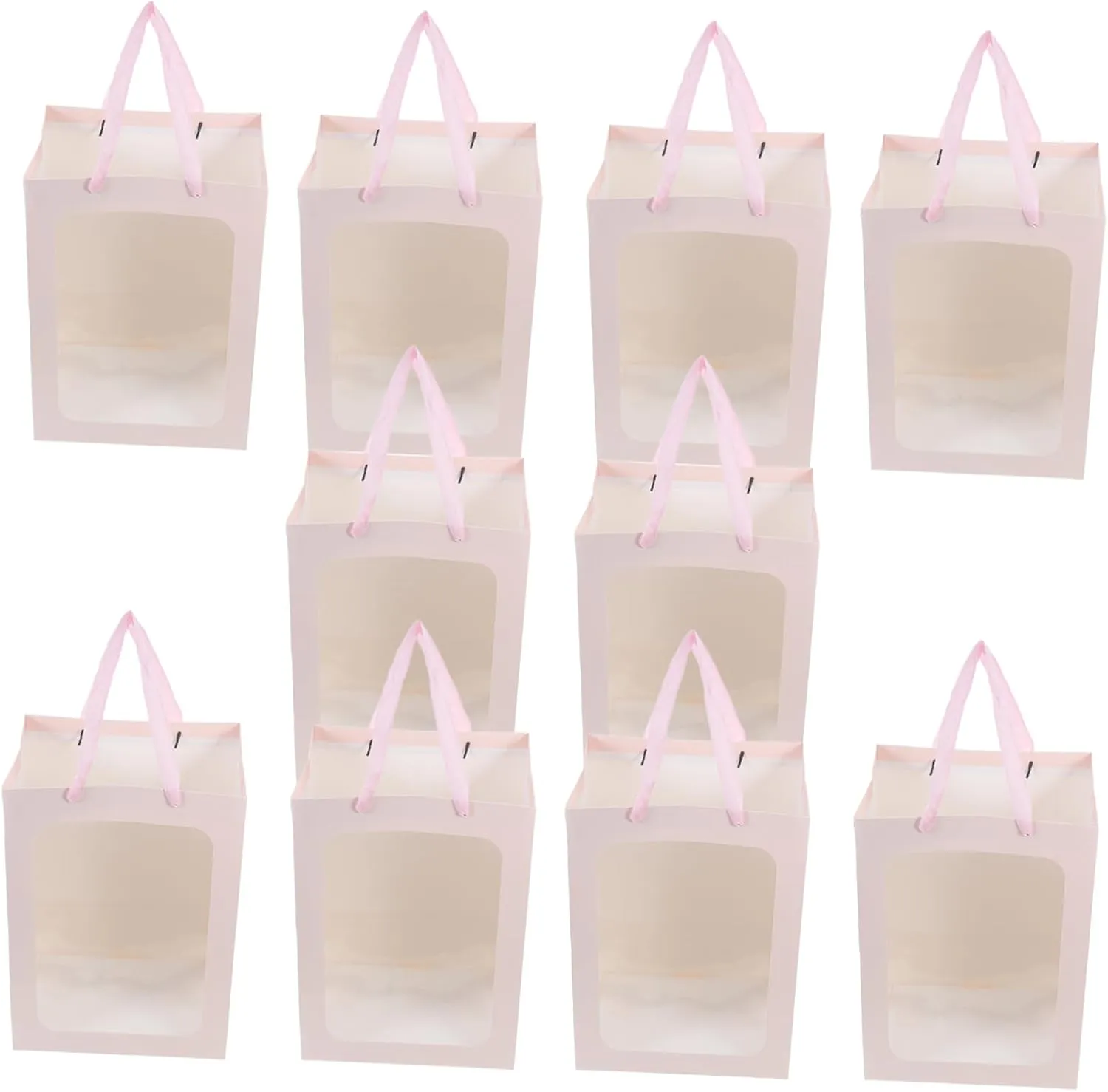 Homoyoyo 10pcs Pvc Flower Bouquet Window Bag Portable Pink Favor Boxes for Valentine's Day Weddings Birthdays Festivals