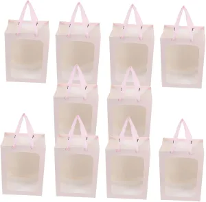 Homoyoyo 10pcs Pvc Flower Bouquet Window Bag Portable Pink Favor Boxes for Valentine's Day Weddings Birthdays Festivals