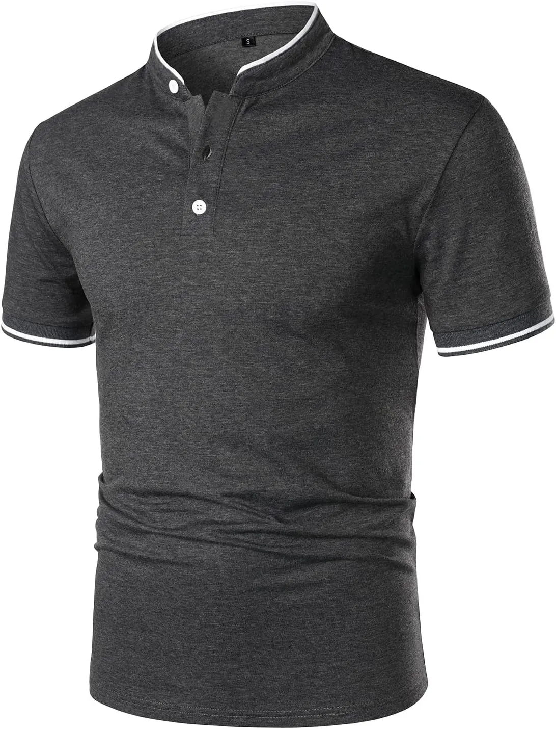 HOOD CREW Mans Fashion Short Sleeve Polo Shirts Summer Casual Band Collar Tops Shirt