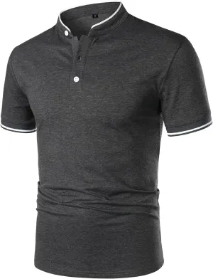 HOOD CREW Mans Fashion Short Sleeve Polo Shirts Summer Casual Band Collar Tops Shirt