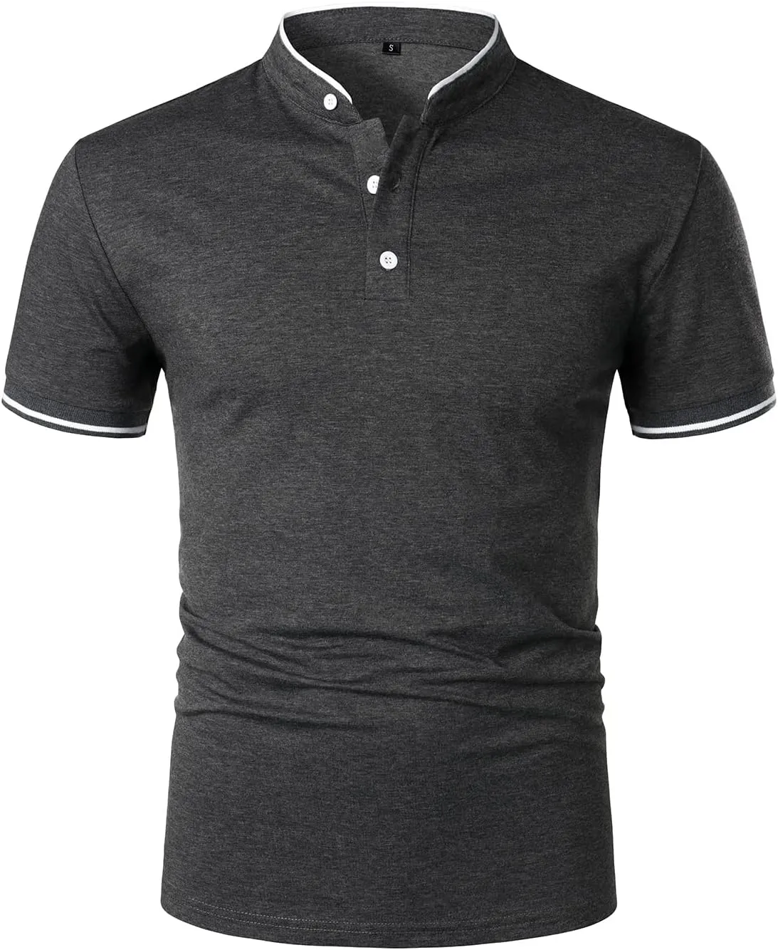HOOD CREW Mans Fashion Short Sleeve Polo Shirts Summer Casual Band Collar Tops Shirt