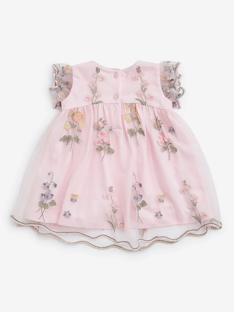 HOP Baby Pink Floral Design A-Line Dress