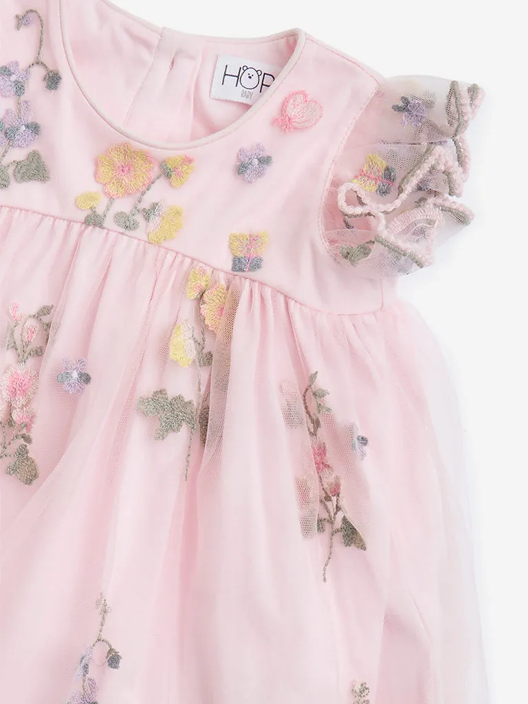 HOP Baby Pink Floral Design A-Line Dress