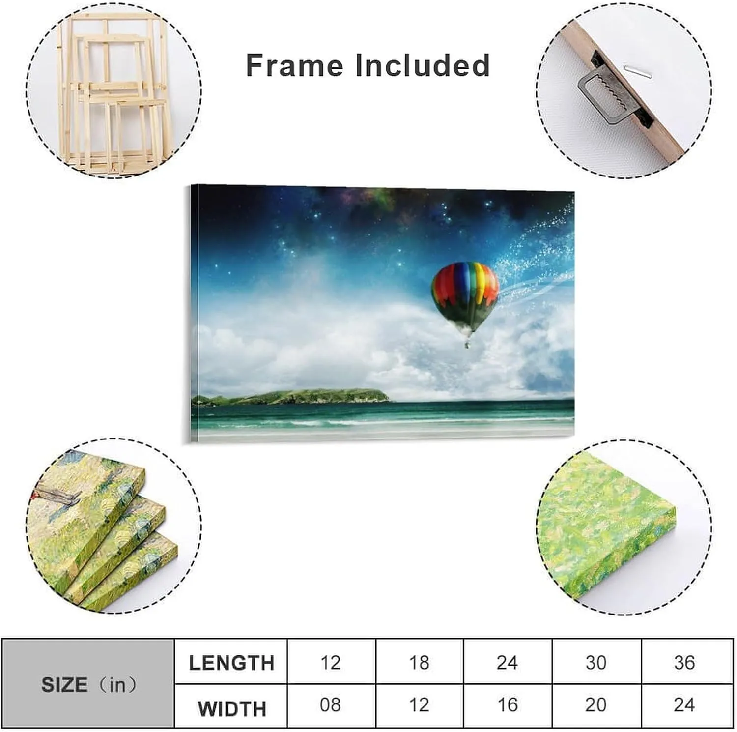 Hot Air Balloon Flight (2) Art Poster Canvas Painting Decor Wall Print Photo Gifts Home Modern Decorative Posters Framed/Unframed 12x18inch(30x45cm)