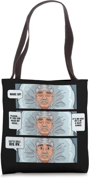 How to wake up a camping guy from Coma, funny comic strip! Tote Bag