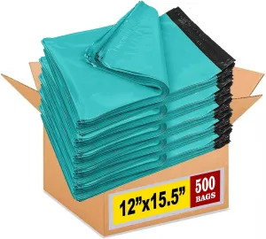 iMBAPrice 500-Pack Teal Poly Mailers 12x15.5 Inch #5 Teal Color Poly Mailing Envelopes Bags, Self Seal Adhesive Waterproof and Tear Proof (Total 500 Bags)