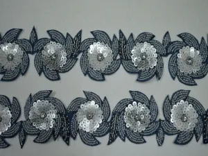 Indian Grey Beaded Lace Trim by the Yard Handmade Wedding Dress Tapes Bridal Belt Sashes Costumes DIY Crafting Sari Border Home Decor