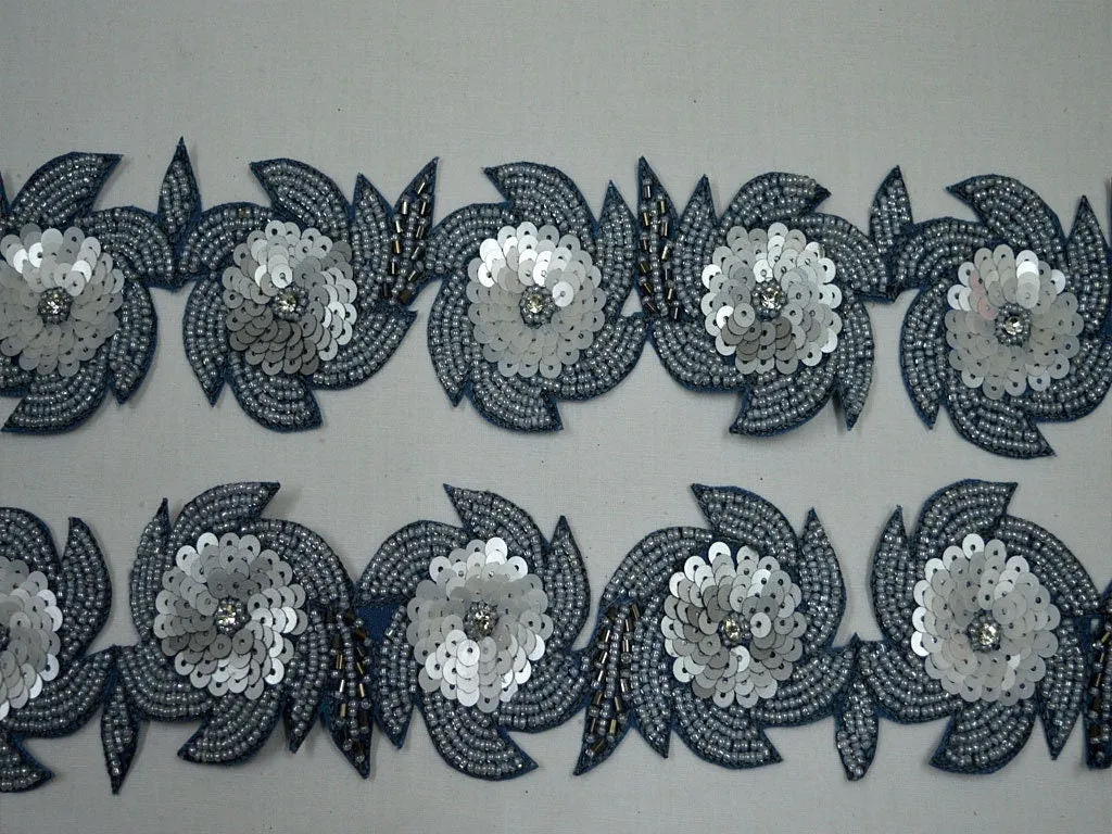 Indian Grey Beaded Lace Trim by the Yard Handmade Wedding Dress Tapes Bridal Belt Sashes Costumes DIY Crafting Sari Border Home Decor
