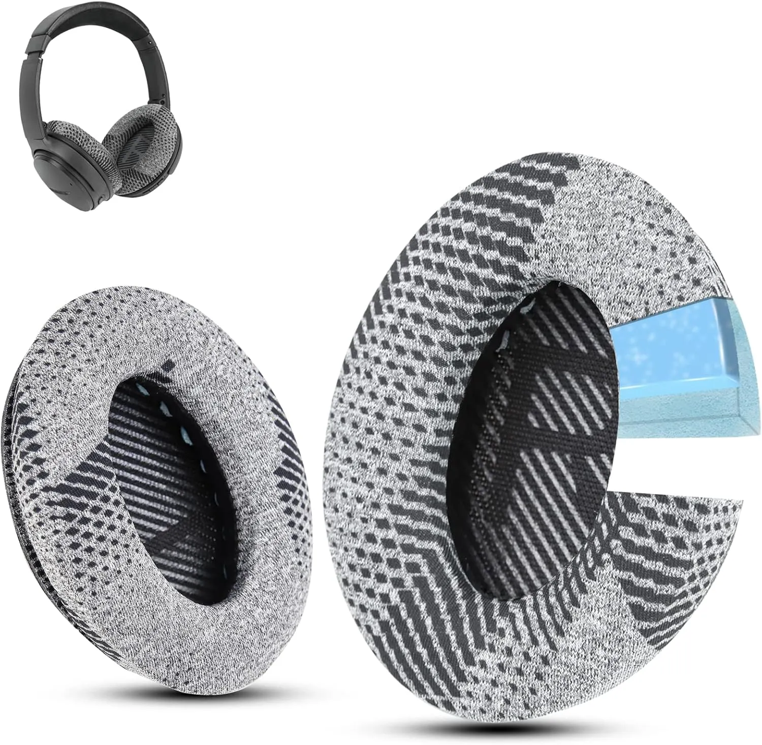 Instant-Chill Professional Bose Headphones Ear Pads, Fits Bose QuietComfort 35 ii /QC35 /QC25 /QC2 /QC15 /Ae2 /Ae2i /Ae2w /SoundTrue & SoundLink(Over-Ear), Cooling-Gel by Krone Kalpasmos – Black Scrim