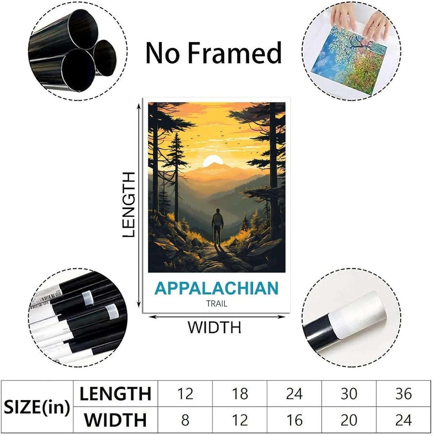iPuzou Appalachian Trail Vintage Travel Posters Forest 16x24inch(40x60cm) Canvas Painting Poster And Print Wall Art Picture for Living Room
