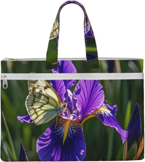 Iris Flower Butterfly (1) Print Men's and Women's Canvas Portable File Bags,Laptop Briefcase,Business Travel Office Bags