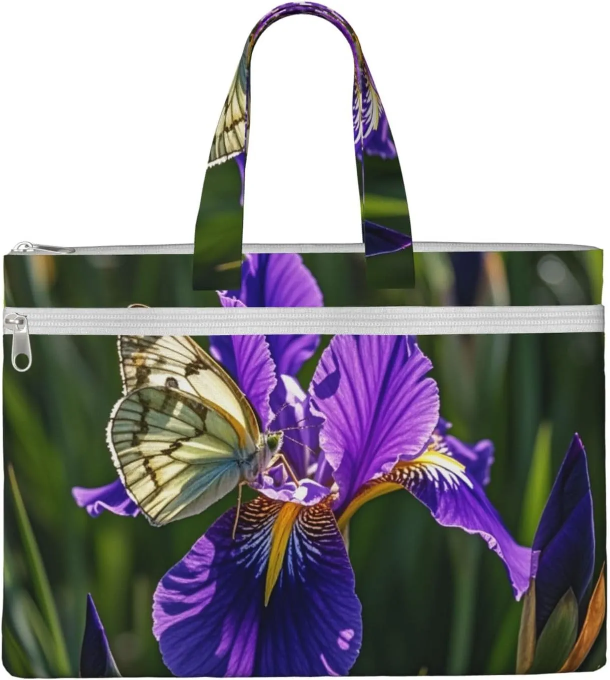 Iris Flower Butterfly (1) Print Men's and Women's Canvas Portable File Bags,Laptop Briefcase,Business Travel Office Bags