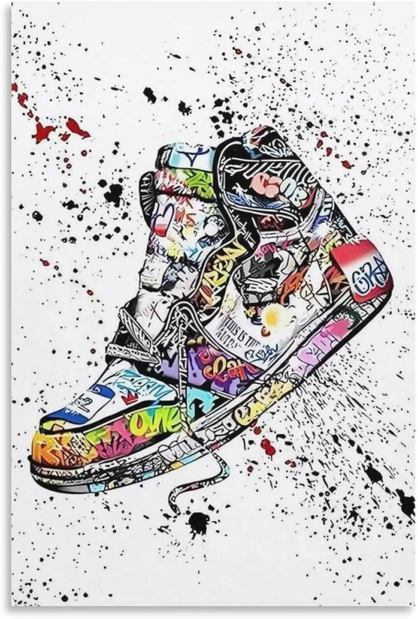 itiyjpe Graffiti Sneaker Pictures Street Art Canvas Wall Art Poster For Room Aesthetic And Decor Pictures For Living Room Bedroom Decor 16x24inch(40x60cm)
