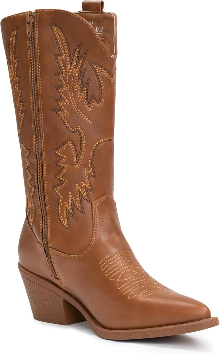 IUV Cowboy Boots For Women Western Cowgirl Boots Pull On Pointy Toe Mid Calf