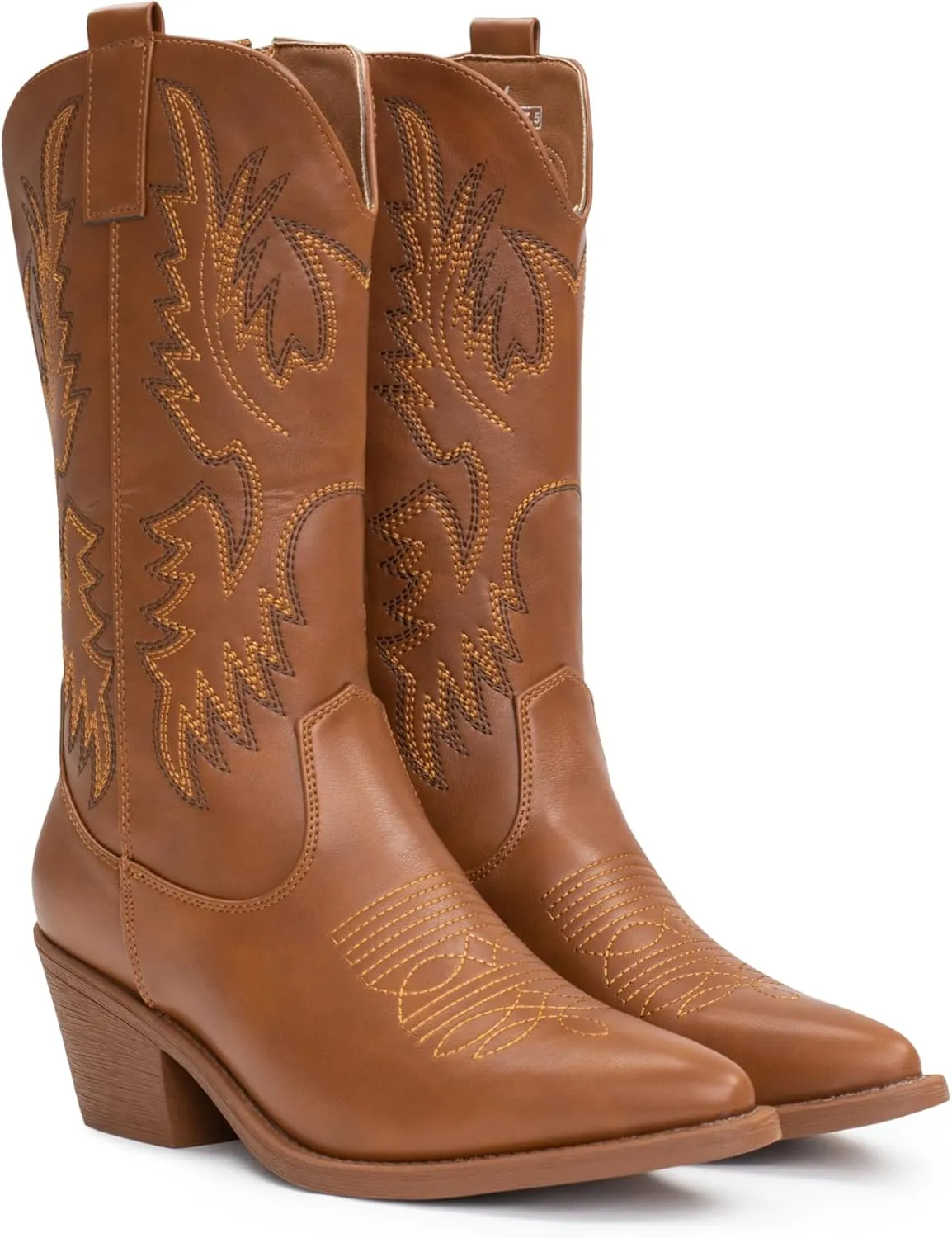 IUV Cowboy Boots For Women Western Cowgirl Boots Pull On Pointy Toe Mid Calf