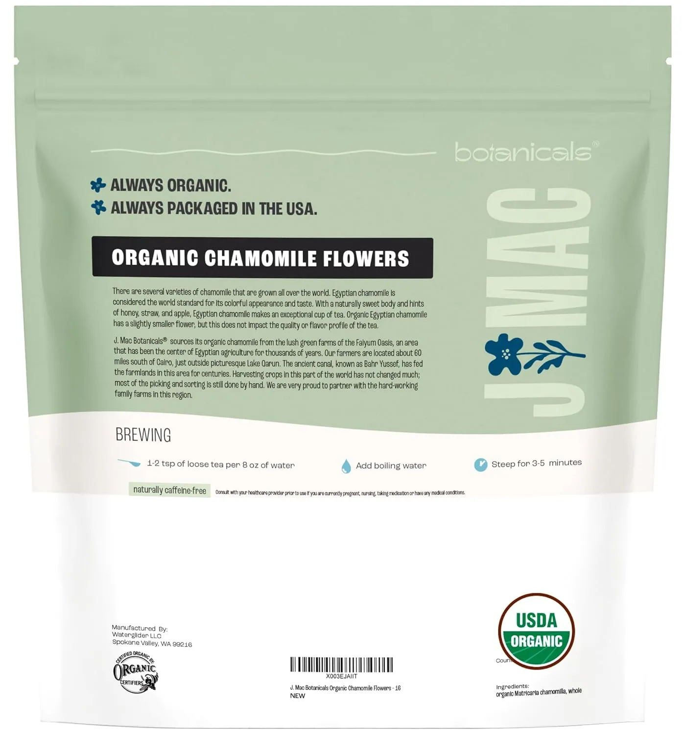 J Mac Botanicals, Organic Chamomile Flowers (1 pound), Certified USDA Organic. Whole Dried Chamomile Flower, Loose Leaf Tea