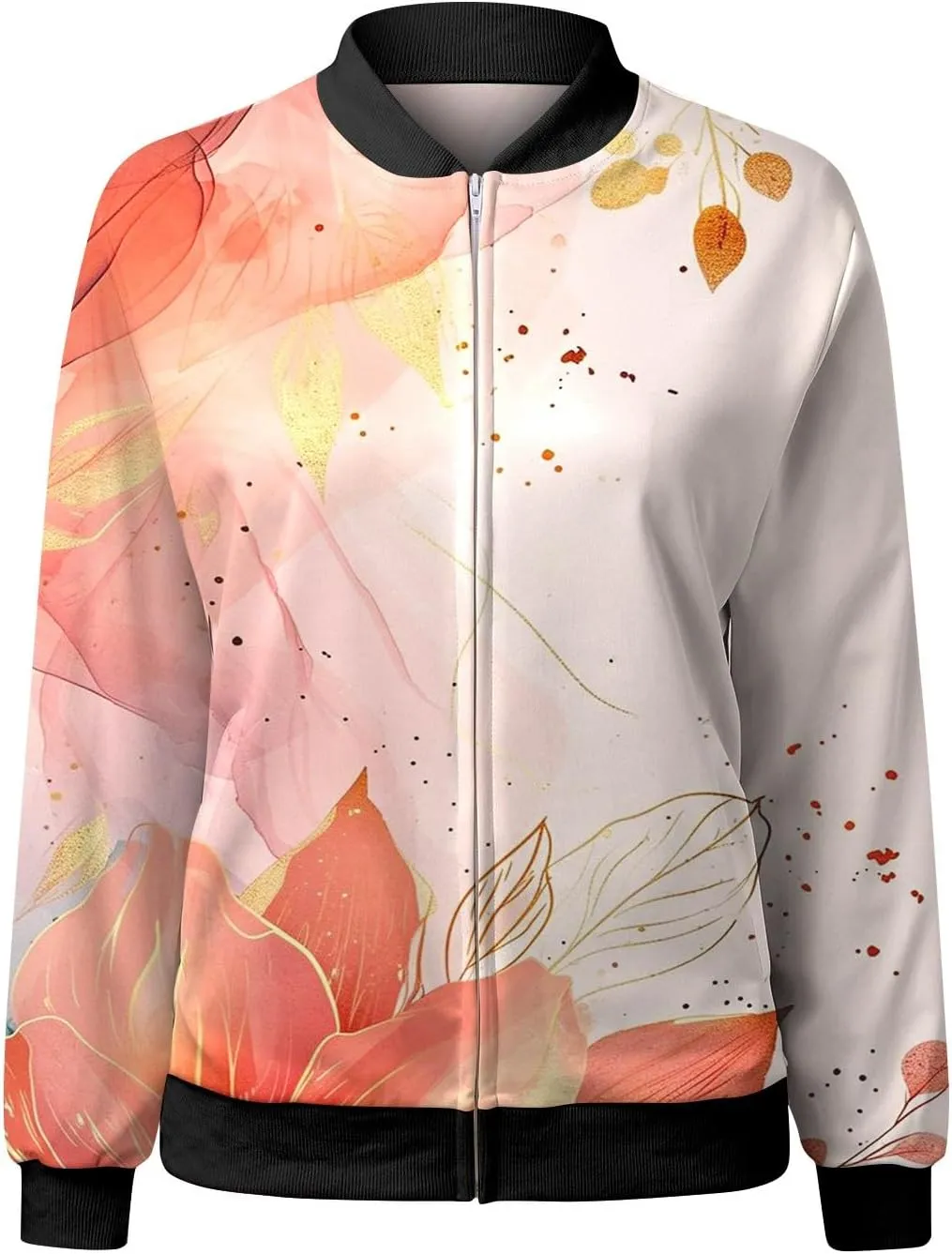 Jacket for Women Trendy Square Thin Pocket Jacket Blouse Coat Baseball Top Women's Casual Floral Bomber Jacket Coat