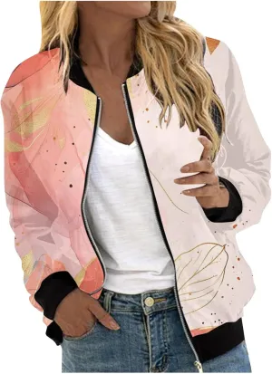 Jacket for Women Trendy Square Thin Pocket Jacket Blouse Coat Baseball Top Women's Casual Floral Bomber Jacket Coat