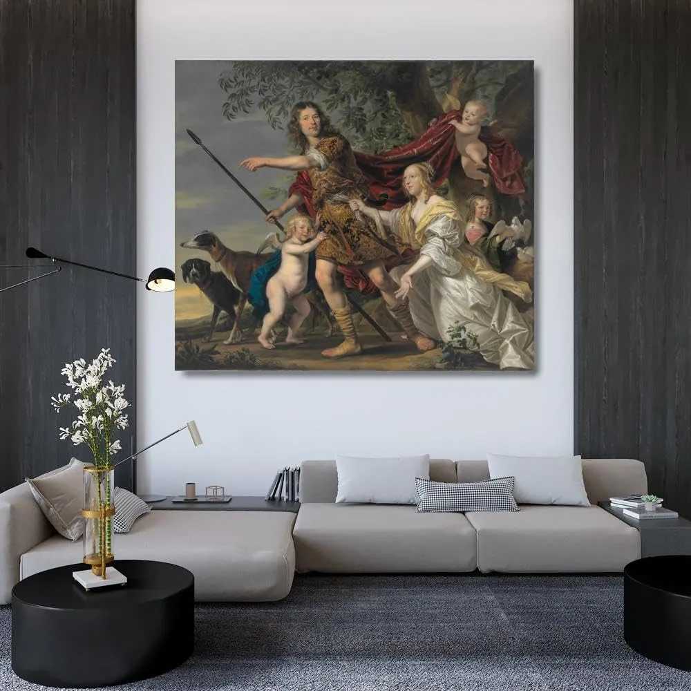 Jacob Frans Van Der Merck 42x36 Huge Gallery Wrapped Canvas Museum Art Print Titled: Portrait of a Lady and a Gentleman as Venus and Adonis (1647)