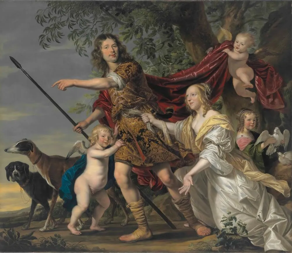 Jacob Frans Van Der Merck 42x36 Huge Gallery Wrapped Canvas Museum Art Print Titled: Portrait of a Lady and a Gentleman as Venus and Adonis (1647)