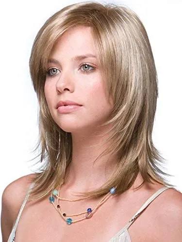 Jade Wig Color Creamy Blonde - Noriko Wigs 9" Shoulder Length Flipped Feathered Layers Synthetic Average Cap Basic Cap Retro Bundle MaxWigs Hairloss Booklet