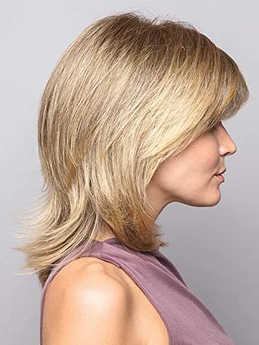 Jade Wig Color Creamy Blonde - Noriko Wigs 9" Shoulder Length Flipped Feathered Layers Synthetic Average Cap Basic Cap Retro Bundle MaxWigs Hairloss Booklet