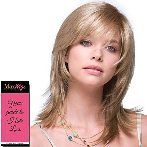 Jade Wig Color Creamy Blonde - Noriko Wigs 9" Shoulder Length Flipped Feathered Layers Synthetic Average Cap Basic Cap Retro Bundle MaxWigs Hairloss Booklet