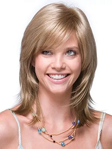 Jade Wig Color Creamy Blonde - Noriko Wigs 9" Shoulder Length Flipped Feathered Layers Synthetic Average Cap Basic Cap Retro Bundle MaxWigs Hairloss Booklet
